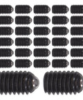 Kickass Stainless Steel Ball Plunger Screws 50 Pack M4 X 6 Hex Socket Set Screws in black with round tips arranged in rows.
