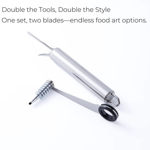 2 Piece Spiral Vegetable Cutter And V Shape Carving Tool Set Handheld Stainless Steel Kitchen Tools for food decoration.