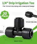 Thirty Piece Quick Connect Drip Irrigation Tee Fittings Kit For One Quarter Inch Tubing Universal Three Way Tee Connectors