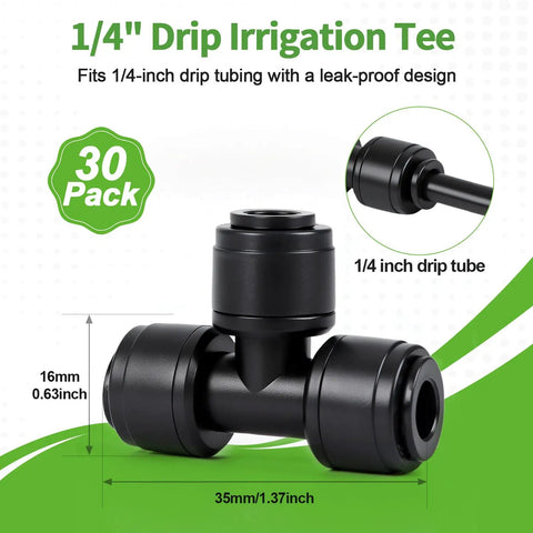 Thirty Piece Quick Connect Drip Irrigation Tee Fittings Kit For One Quarter Inch Tubing Universal Three Way Tee Connectors