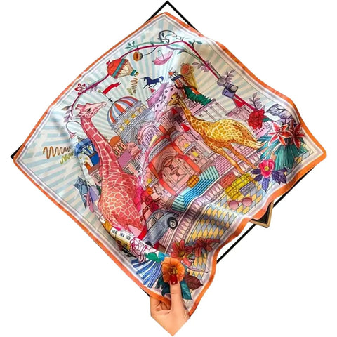 Giraffe Print Silk Scarf 53x53cm Silk Luxury Accessory For Women Hair And Bag Decoration For Everyday Office Style Chic Go To Look