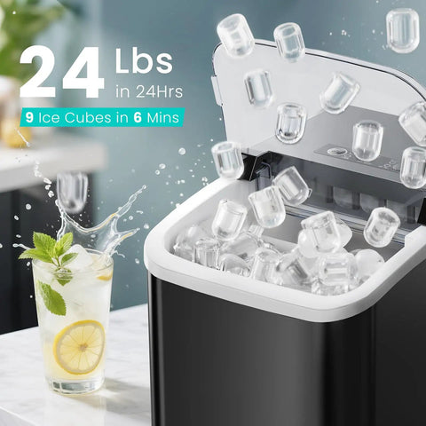 Countertop Ice Maker With Handle Auto Clean Portable Ice Maker 26 Lbs In 24 Hours 9 Ice Cubes In 6 Minutes Two Ice Cube Sizes