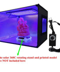 UV Resin Curing Box With Adjustable Brightness 48W 395nm UV LED Curing Light, timer and LED panel with purple glow.