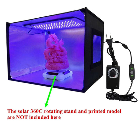 UV Resin Curing Box With Adjustable Brightness 48W 395nm UV LED Curing Light, timer and LED panel with purple glow.