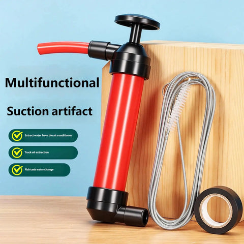 Grab This Nifty Manual Oil Extractor Pump Suction Tool For Quick Car Fluid Removal And Routine Maintenance Draining Without Any Power Cord Hassle, red manual pump, compact design for fluid extraction.