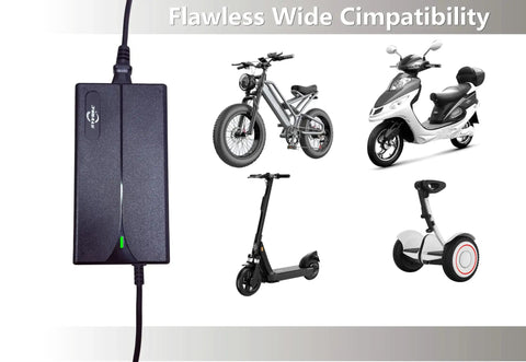 54V 2A Smart Electric Bike Charger For 48V Lithium Batteries, 120V AC Input, DC 2.1mm Jack, OVP OCP SCP Protection, Red Charging Light, Green Battery Ready Indicator, Turbo Fast Charge For E Bikes And Scooters