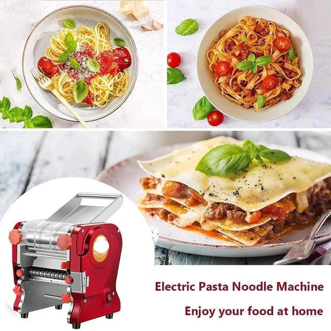 Kick Up Your Pasta Game With This Electric Noodle Machine Cranking Out Homemade Spaghetti And Fresh Dough In Seconds. Red pasta maker on countertop.