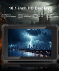 Heavy Duty 10.1 Inch Windows 11 Pro Rugged Tablet With Intel N5100 8Gb Ram 128Gb IP68 Waterproof Drop Proof showing 10.1 inch display with city skyline under storm.
