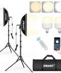 Softbox Photography Lighting Kit With 16x16 Pull Soft Box, 50W 3000K to 6000K LED Bulb, Remote and App Control, two lighting stands