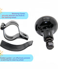 One Hand Drive Steering Wheel Knob Power Handle with clamp and rubber gasket, stainless steel and ABS build for universal fit.