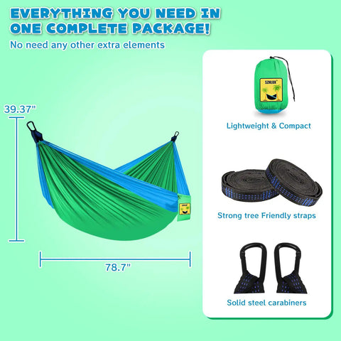 Kids Hammock for Indoor Outdoor Play and Camping, Soft 210T Parachute Fabric with Straps and Carabiners, size 78.7" x 39.37"