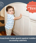 Toddler near cabinet with Sliding Cabinet Locks 3 Pack White For Kid Safe Latches Easy Install Childproof Locks for safety