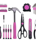 Pink 40-Piece All-Purpose Tool Kit For Home Garage Office And Dorm Use With All The Essentials For DIY Projects, Quick Furniture Assembly, Picture Hanging And Everyday Repairs including hammer, pliers, and tape measure