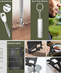 19 Piece Survival Kit For Outdoors Lovers including mini key screwdriver, dual-tube whistle, multifunctional card tool.