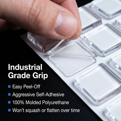 Self Adhesive 1 Inch Square Rubber Bumpers Pack Of 20 for Cutting Boards and Picture Frames, easy peel-off sheet view