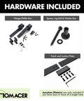 Image of Mini Black Rustic Non-Bypass Sliding Barn Door Hardware Kit For Single Door With 72-Inch Flat Track And Classic Roller Design, showing hardware components.