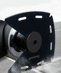 3 In 1 Oscillating Tool Blade For Cutting Scraping Grinding Wood Metal Plastic in action on tile surface