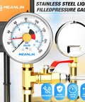 Front view of Meanlin stainless steel liquid-filled pressure gauge with 2.5 in dial, 0–160 psi.