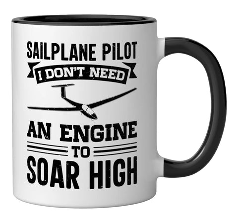 Soaring Sailplane Pilot Ceramic Mug For Glider Enthusiasts Black And White Coffee Cup For Aviation Nerds And Flight Junkies Perfect Gift For Airborne Hobbyists Durable Dishwasher Safe Ceramic Mug For Daily Brew, featuring a glider design and motivational text.