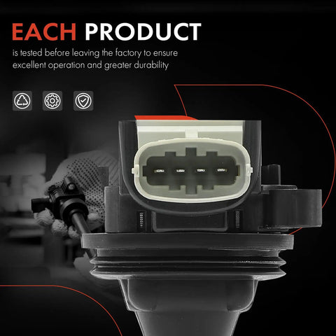 Close-up of Ignition Coil Pack Set Of 5 For Volvo 2.4L And 2.5L Engines, connector view of high-quality spark coil.