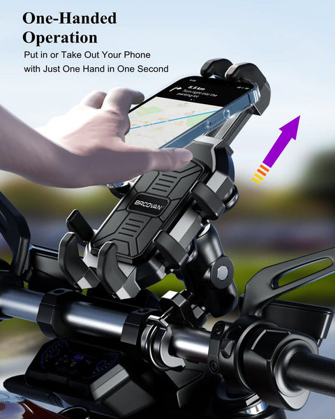 Beefy Heavy Duty Motorcycle Phone Mount With Vibration Dampener And Anti Shake Handlebar Cradle for 5.4-6.9 inch smartphones.