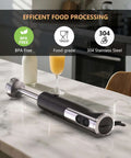 Real Deal 1000 Watt Handheld Immersion Blender With Stainless Steel Shaft and Dual Speed Settings on marble countertop.