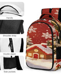 Red Winter Xmas Scene Printed Unisex Backpack Large Capacity Crafted From Durable Polyester With Breathable Panels