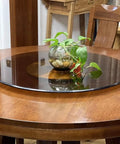 Brown 120cm Turntable Lazy Susan Rotating Serving Tray with tempered glass on dining table