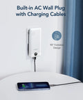 All In One Portable Charger With Built In AC Plug And Cables 10000mAh Ultra Slim Power Bank charging phone on wall