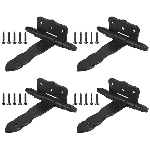 4 Pack 5 Inch Antique Cast Iron T Hinges With Hardware, Vintage Black Powder Coated Wrought Iron Door Hinges displayed with screws
