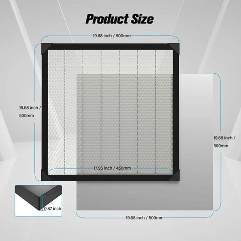 Creality honeycomb laser bed with aluminum side panel, 19.7in square, black frame and silver honeycomb surface