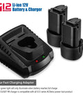 Compact 12V Cordless Ratchet Wrench Kit batteries and charger with LED light for auto repair, construction, and DIY projects