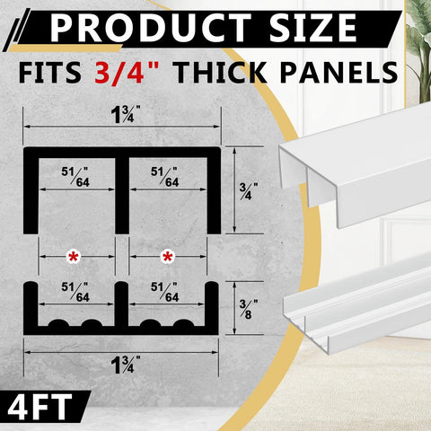 Plastic Sliding Door Track Set For Three Quarters Inch Thick Panels Including Top And Bottom Tracks For Cabinet And Window Applications White Four Feet Long Set Of Two Ideal For Replacing Damaged Slides In Cabinets Or Wardrobes diagram and product close-up