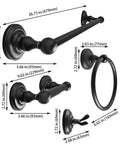 Modern Gold Bathroom Hardware Set In Satin Brass Finish With All Metal Construction Built To Last Includes Robe Hook Toilet Paper Holder Towel Ring And 24 Inch Towel Bar Wall Mounted 4 Piece Heavy Duty Die Cast Zinc showing dimensions and details.