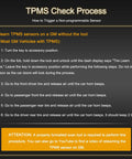 TPMS check process steps for relearning a sensor on GM vehicles without a tool, including key positions and tire air release.