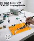 Pro Grade Six Arm Magnetic Helping Hands Soldering Station with Heavy Duty Base for PCB Work on desk in use