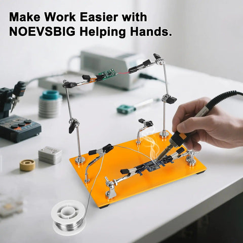 Pro Grade Six Arm Magnetic Helping Hands Soldering Station with Heavy Duty Base for PCB Work on desk in use