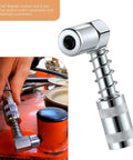 90 Degree Grease Coupler Adapter for Heavy Duty Grease Guns 3 Jaw Spring Lock Steel Fittings in use on machinery