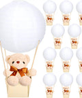 12 Sets Baby Shower Hot Air Balloon Table Centerpieces DIY Paper Lanterns Stuffed Plush Bears Wooden Baskets Beige White