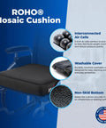 Roho Mosaic Inflatable Seat Cushion For Wheelchair And Office Chair With Adjustable Air Cell Comfort Support Heavy Duty Non Slip Cover Portable Design 18X16 Inch on a wheelchair with interconnecting air cells.