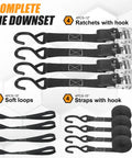 Heavy Duty Self Retracting Ratchet Straps 1500 Lbs Break Strength 1 X 15 Ft showing four 12" ratchets and soft loops.