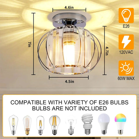 Modern Semi Flush Mount Ceiling Light Fixture With Crystal Chandelier Effect Chrome Small Ceiling Lamp dimensions shown