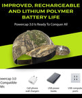 Camo cap with enhanced battery life compatible with Powercap 3.0 USB chargers for Ultra Bright USB Rechargeable LED Hat Light Built In Cap Visor.