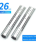 Beefy 76 Inch Wide Heavy Duty Industrial Slide Rail Drawer Guide Three Section With Smooth Silent Operation Rust Resistant Electroplated Or Powder Coated Steel Tracks And Ball Bearing Roller System, 26 inch 650mm cold rolled steel slide rails