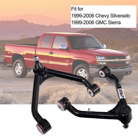 Upper Control Arms Kit For Beefed-Up 2-4 Inch Lift With Tubular Ball Joints And Alpha Chromoly Joints, Maintenance Free Thermofuse Bushings, Hardware Included, Fits 1999-2006 Silverado 1500 Sierra 4WD 4X4 6-Lug, Pair for 1999-2006 Chevy Silverado and GMC Sierra
