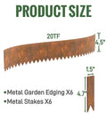 Pre Rusted Cor Ten Steel Landscape Edging Kit With 4.5 Inch Low Profile Border, dimensions labeled with heights and stakes