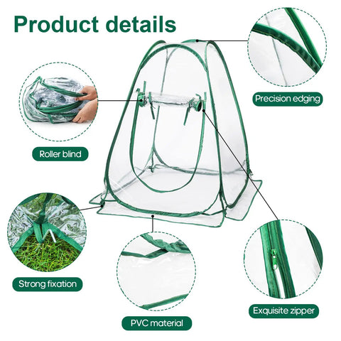 Pop Up PVC Mini Greenhouse Cover No Assembly Needed 28 By 28 By 34 Inches Clear Portable Garden Tent For Indoor Outdoor Plants With Nails Frost Protection And Ultra Easy Two Second Setup Lightweight And Space Saving