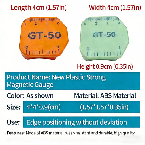 GT-50 magnetic gauge dimensions with product specifications, beefy magnetic seam guides for sewing machine set, 4 pack