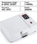 Front view: Mxmoonfree 2000W bearing induction heater in white metal case with digital display and red power switch.