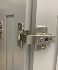 90 Degree Lazy Susan Pie Cut Cabinet Hinge 2 Pack for corner bifold doors, installed on white cabinet, showing smooth operation